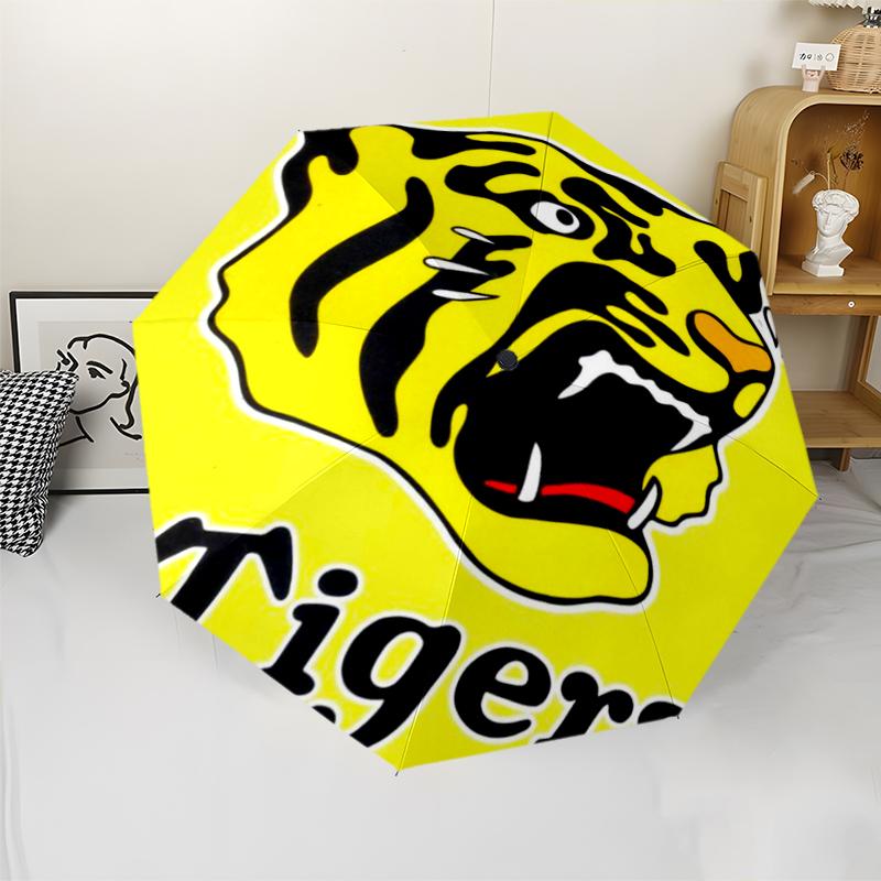 Hanshin Tigers logo Print Automatic Umbrella, 8 Rib Iron Frame, Plastic Handle, Suitable for Outdoor Travel &Daily , Ideal Gift