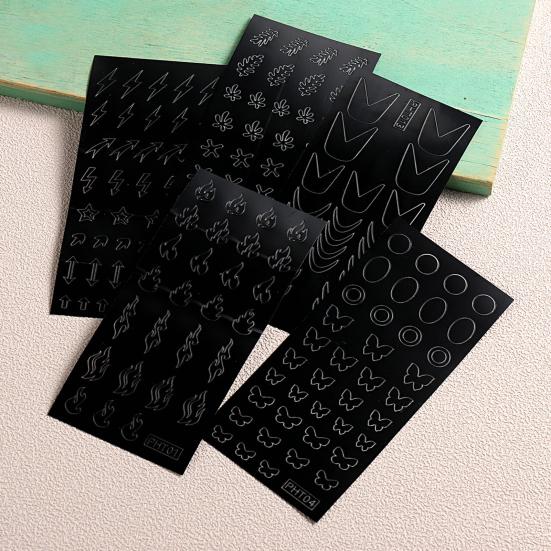 6Pcs Nail Art Stencil Stickers French Line DIY Manicure Tools Stencil Stickers for Creative Wavy Oblique Spray Designs