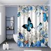 Floral Shower Curtain Spring Farmhouse Bathroom Curtain Waterproof Flowers Butterflies Leaves Bath Curtain with Hooks for Home Shower Bathtub