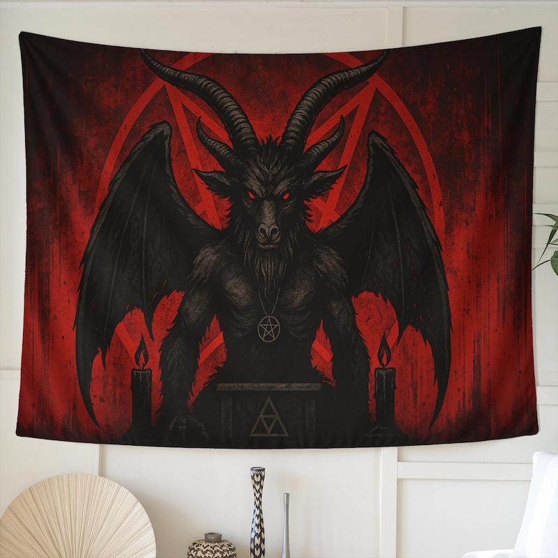 Tapestry Occult Demon Goat In Red