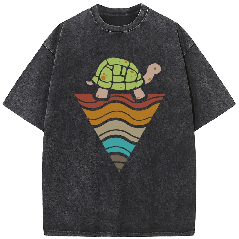 Мужская футболка с коротким рукавом «Треугольная черепаха» Мужская Женская Повседневная футболка оверсайз Винтажная цветная Мужские футболки