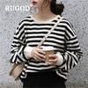 2025 Autumn Winter Striped Sweatshirt Women Kipop Oversize Korean Style Streetwear Loose Elegant Top Ladies Korean Chic Tops 2020