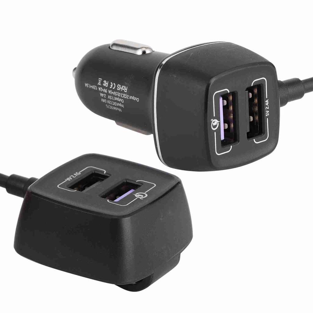 Fast Car Charger 4 USB Port for QC 3.0 Fast Charging Rear Seats Expanded WExtension Cord 60W 12V