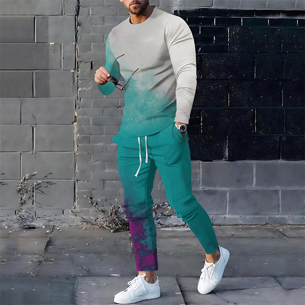 Мужские спортивные костюмы с 3D-принтом, мужские свободные футболки с длинным рукавом, брюки, спортивный костюм, модные повседневные уличные топы, комплекты из 2 предметов