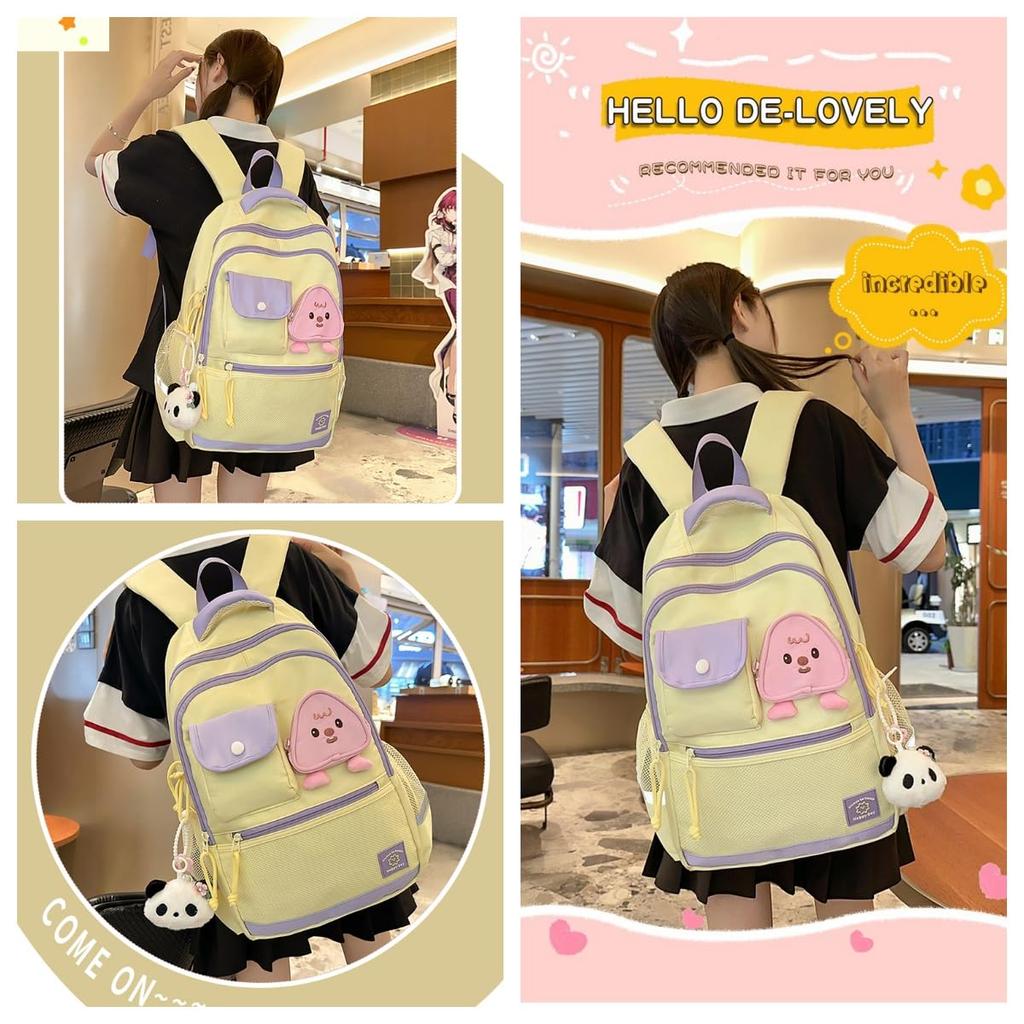 YYBEIQII Large Capacity Cute School Backpack for Middle and High School Korean Lightweight Backpack with Stylish Ribbon and Cute and Suitable for