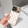 Чехол для телефона 'Счастливый старт' для iPhone 17 16 15 14 13 12 11 Pro Max 16E Золотой гальванизированный стеклянный корпус Розовый милый медвежонок и бант Чехол