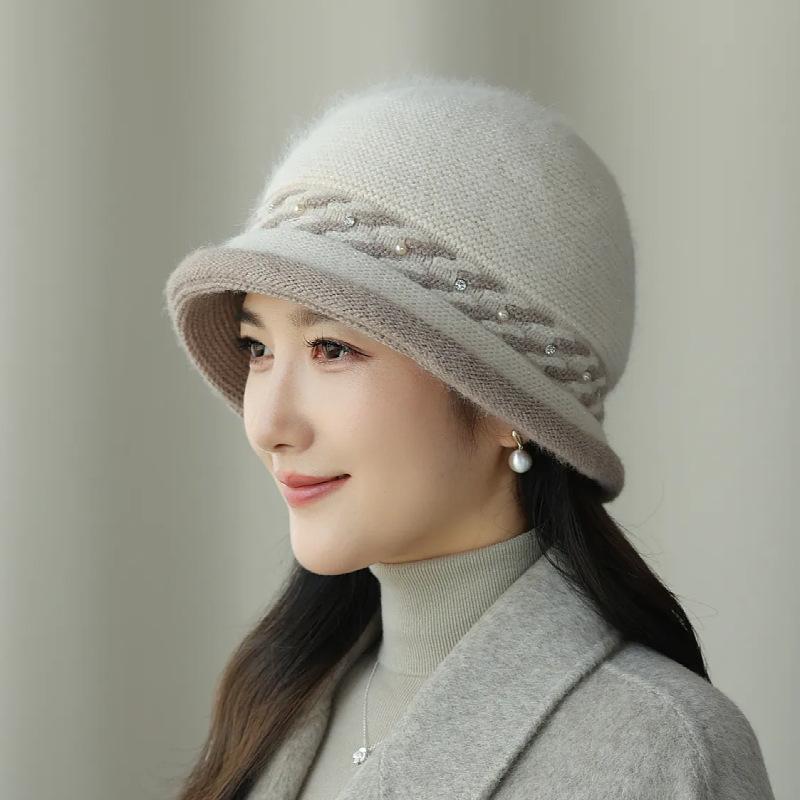 Mom hat winter new foreign style in the elderly grandma old lady basin hat rabbit fur warm ear protector wool hat