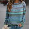 Women's Printed Casual Loose Knit Sweater Long Sleeve Pullover Patterned Top