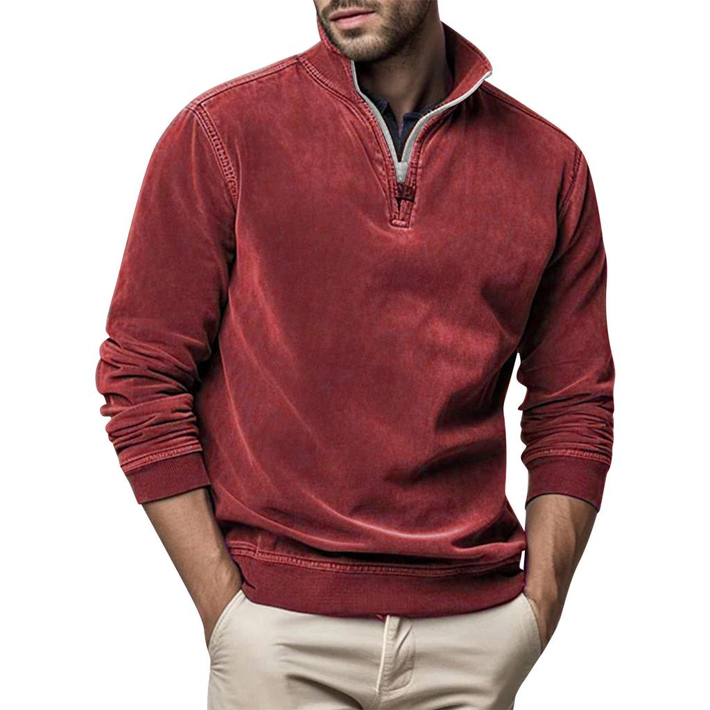 Мужской модный топ, повседневный приталенный пуловер с длинным рукавом на молнии, маленький высокий воротник