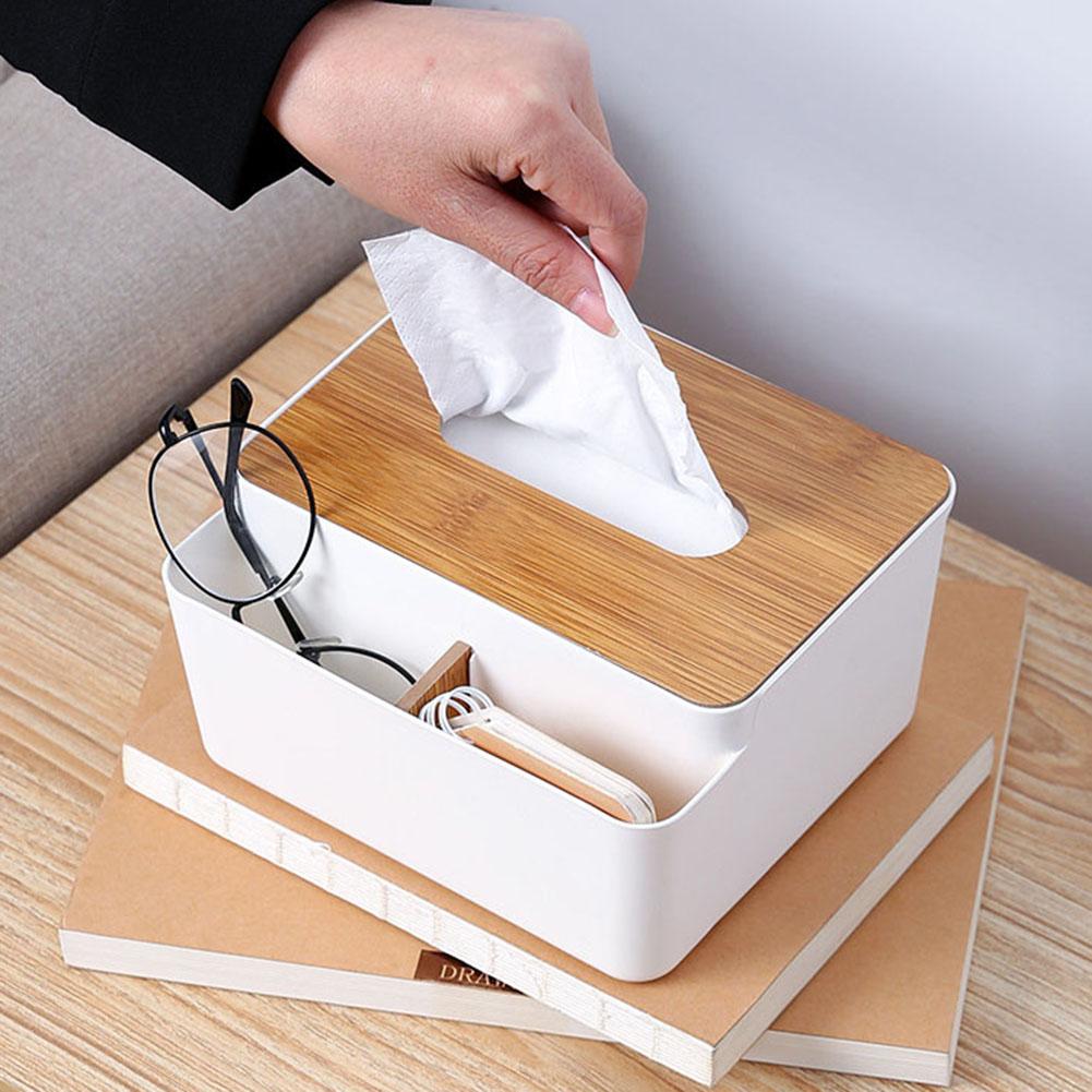 Table Wooden Cover Tissue Box Tissue Paper Remote Control Storage Box Towel Case Desktop Organizer