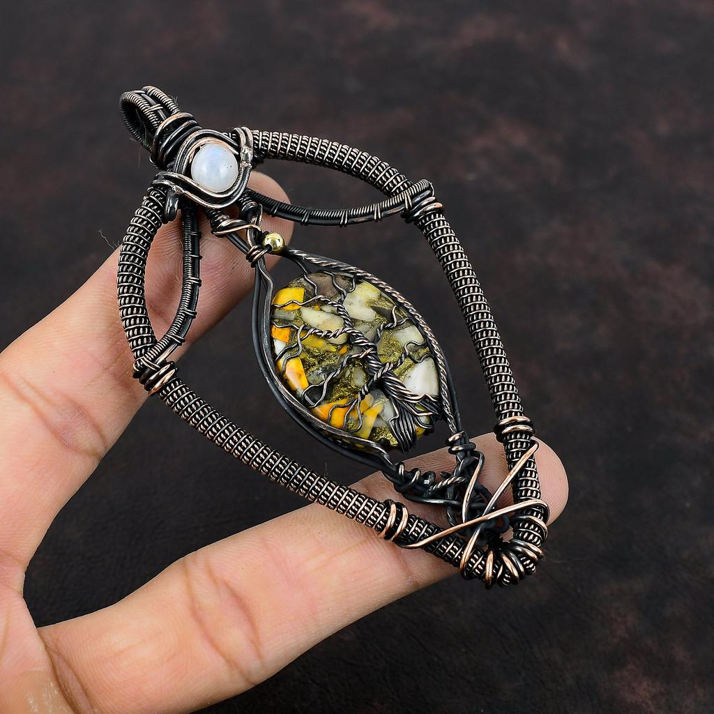 Подвеска «Дерево жизни» из яшмы шмеля, медная проволока, обернутая драгоценным камнем, подвеска «Радуга» из лунного камня, ручная работа, медная проволока, ювелирные изделия для подарка