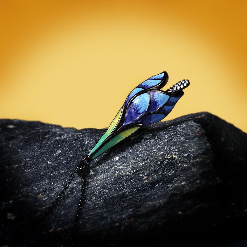 Корейский стиль Мода Мечтательный цвет Синий Лотос Ожерелье Этнический стиль Красота Свежая ключичная цепочка