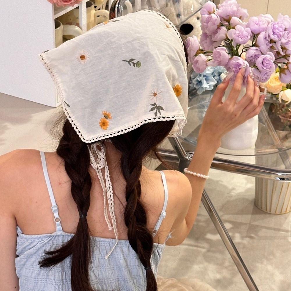 Wraps Embroidered Hair Scrunchie Turban Triangle Scarf Sweet Flower Triangle Bandana Party