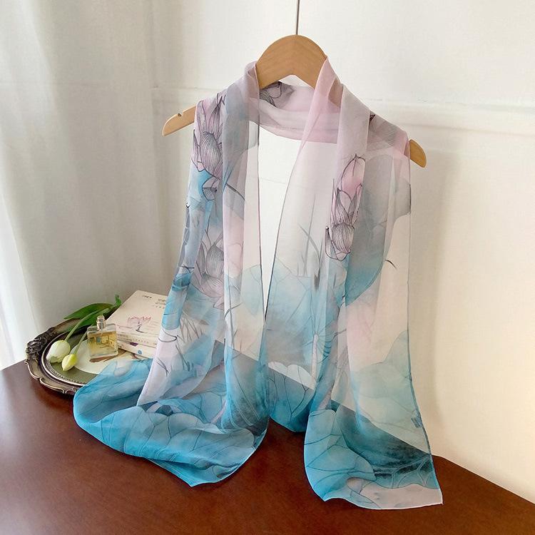 Spring Style Cicada Wings Long Silk Scarf for Women Spring and Autumn Thin Style Fashionable and Versatile Georgette Multi-color Printed Long Scarf