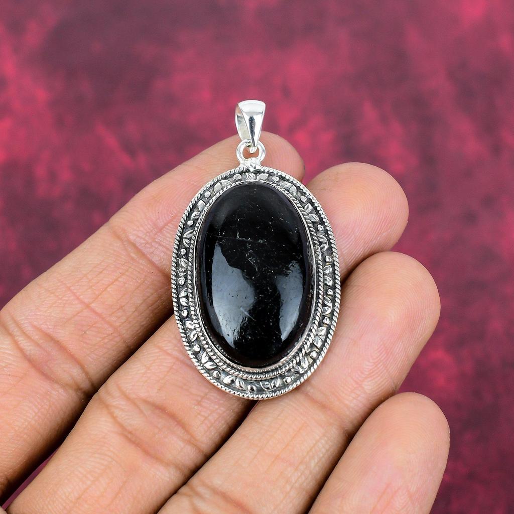 Подвеска с черным турмалином, драгоценный камень, кулон из цельного серебра 925 пробы, потрясающая подвеска ручной работы
