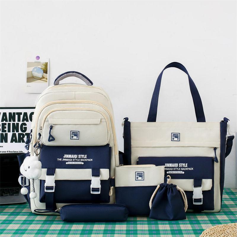 Набор из 5 школьных рюкзаков для студентов Начало учебного сезона Корейская мода Рюкзаки для средней школы Большая вместимость Набор из двух сумок