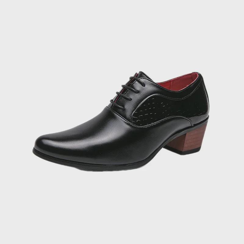 Мужские туфли на высоком каблуке с большим острым носком из кожи — корейско-британский стиль, повседневная деловая обувь, увеличивающая рост свадебная обувь