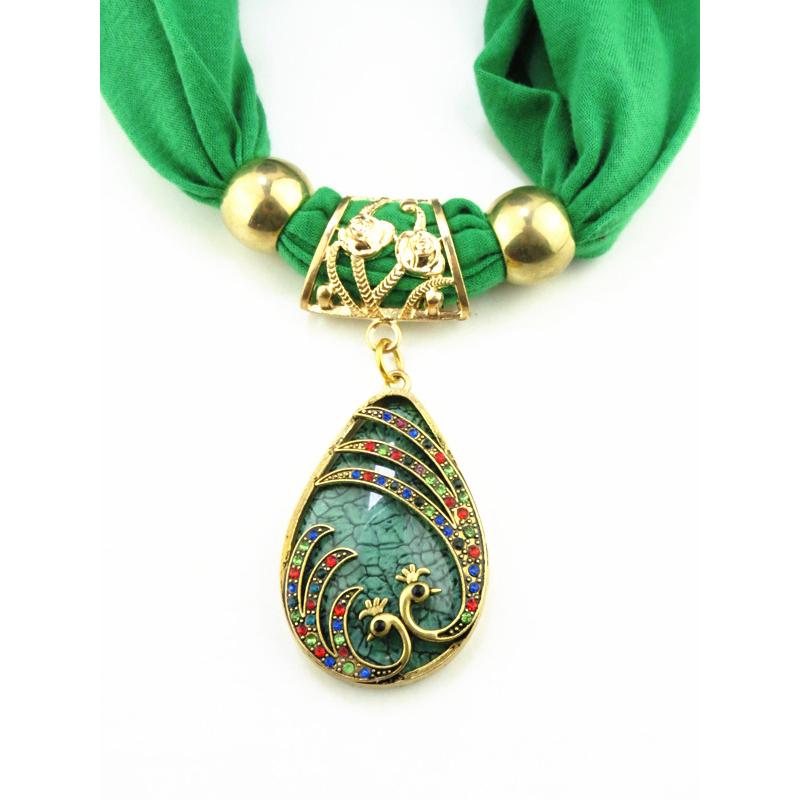 Elegant Embellished Scarf Necklace with Tassel & Pendant – Boho Fashion Statement Jewelry for Women, Multi-Color Available