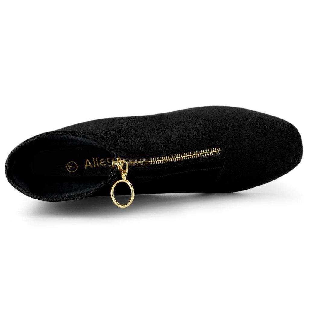 Allegra K Women's Chunky Heel Square Toe Ankle Boots, Front Zipper, Black, Size 27.5cm