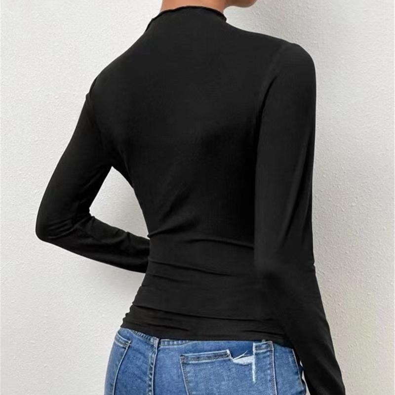 Весна и осень Однотонная рубашка с круглым вырезом, облегающая, универсальная