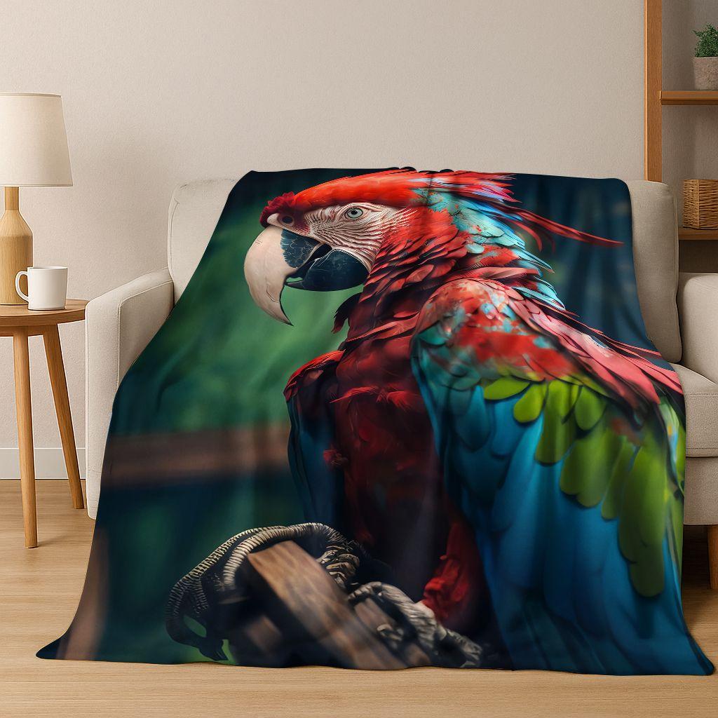 Colorful Tropical Parrot Macaw Natural Birds Art Flannel Blanket,Cozy Soft Throw Blanket for Home Bedroom Bed Sofa Cover Kids