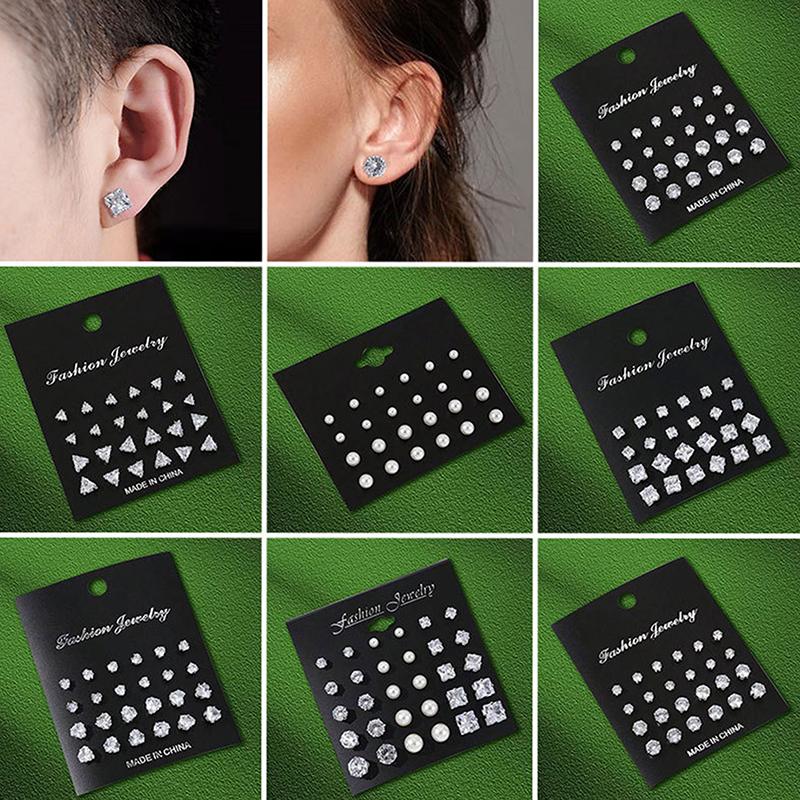 1Set Shiny Simple Wedding Stud Earrings Set For Women Men Luxury Stud Earrings Jewelry Accessories Gifts