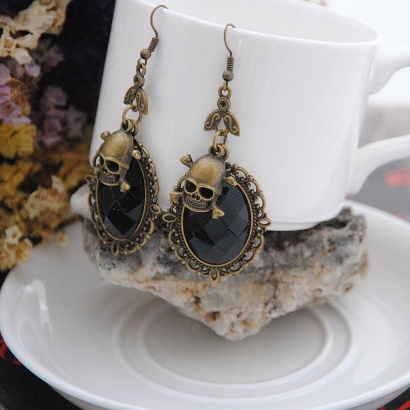 Винтажные Хрустальные Серьги со Стразами для Вечеринки Череп для Головы Висячие Серьги Хэллоуин Панк Украшения для Женщин Девушек Му