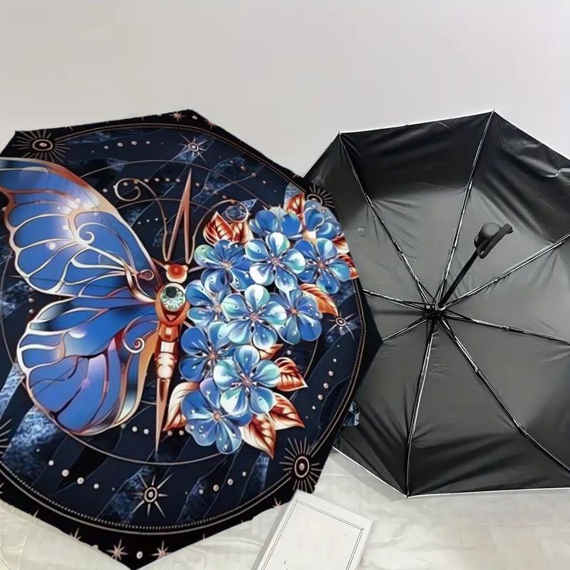 1pc Butterfly Flowers Mandala Artwork Umbrella with Plastic Handle,Suitable for All Seasons Home Travel Outdoor UmbrellaDD158