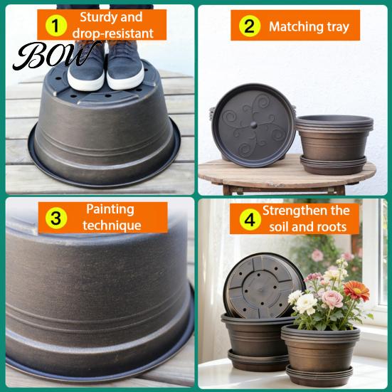 Resin Planters for Bulbs Bulb Plant Pot with Saucer, 10 Inch 13 Wide Flowerpot Sturdy Lilies Drainage Holes, Indoor Outdoor Planter Tulips