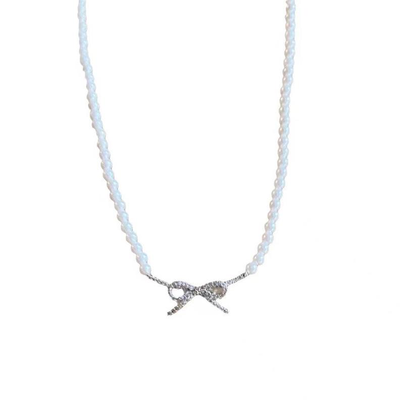 Our millet pearl bow neck chain female sweet literary choker collarbone chain 2024 new necklace