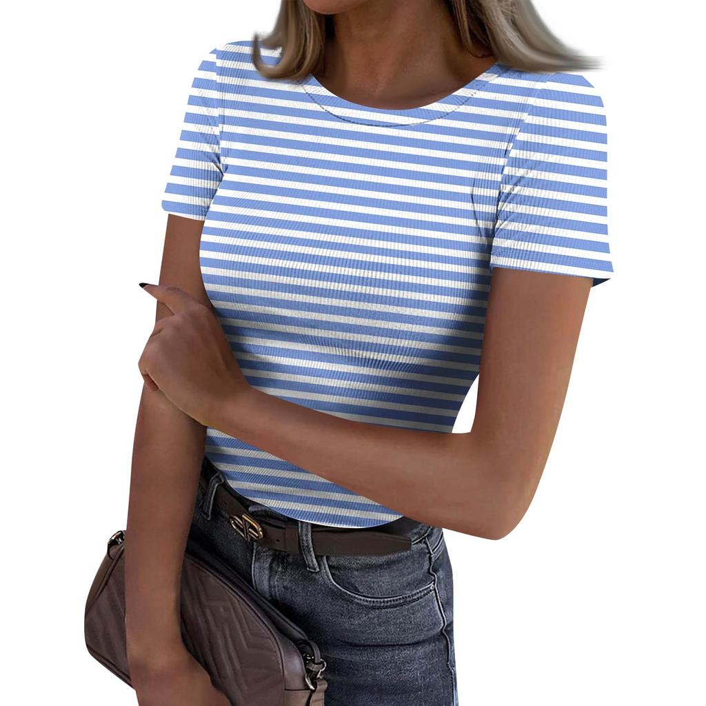 Женская узкая футболка, модный повседневный свитер с круглым вырезом и коротким рукавом