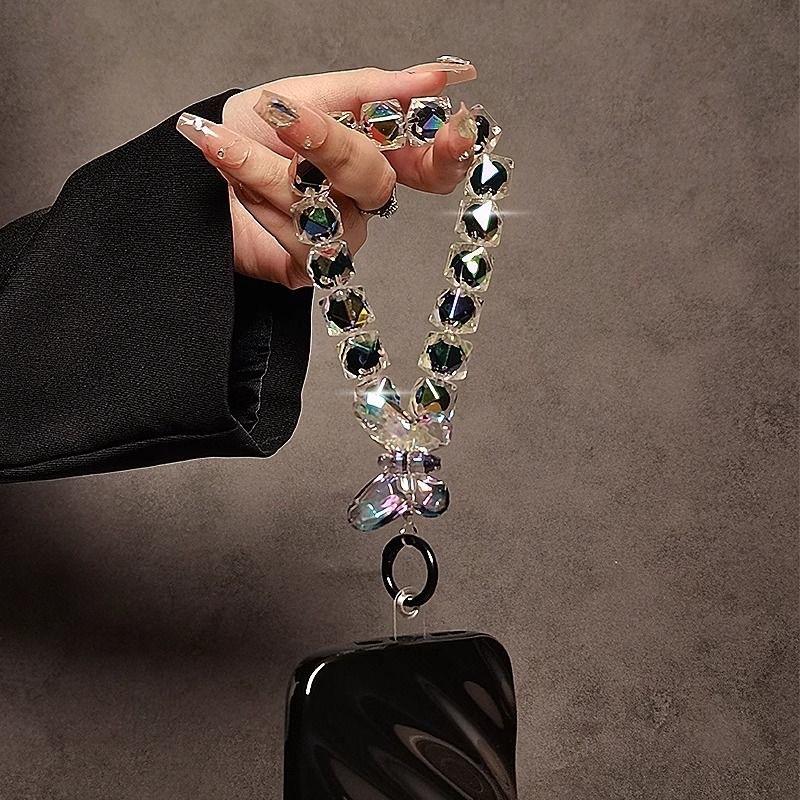 1PC DIY Bracelet Crystal Shinning Acrylic Butterfly Girl Phone Charms Wrist Hanging Strap Mobile Phone Lanyard Phone Bag Key Chain