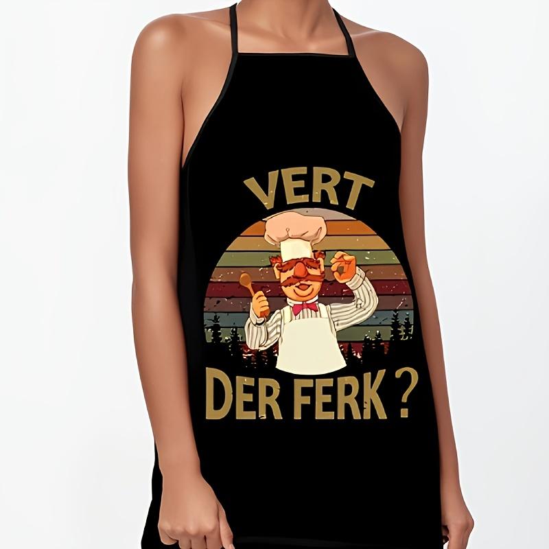 Мужской ретро-фартук шеф-повара с винтажным мультяшным рисунком и «Vert der Ferk?»"""Принт для приготовления пищи, рабочей одежды и повседневного использования на кухне"""