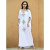 Ramadan Plus Size Boho Kaftan Dress, Women's Plus Tribal Embroidered Batwing Sleeve V Neck Maxi Beachwear Kaftan Dress