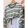 Contrast Striped Long-sleeved T-shirt for Women Korean Fashion Thin Non-contrasting Casual Top