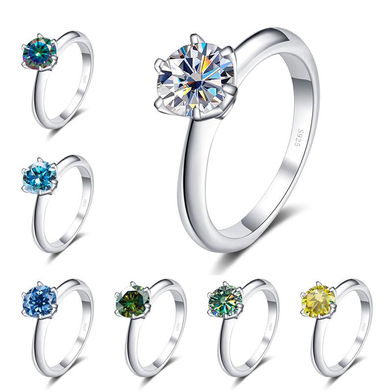 Bague Ringen Роскошные 100% настоящие 5-каратные кольца с муассанитом и бриллиантами для женщин, свадебные кольца из серебра 925 пробы, классические круглые ювелирные изделия, подарок с GRA