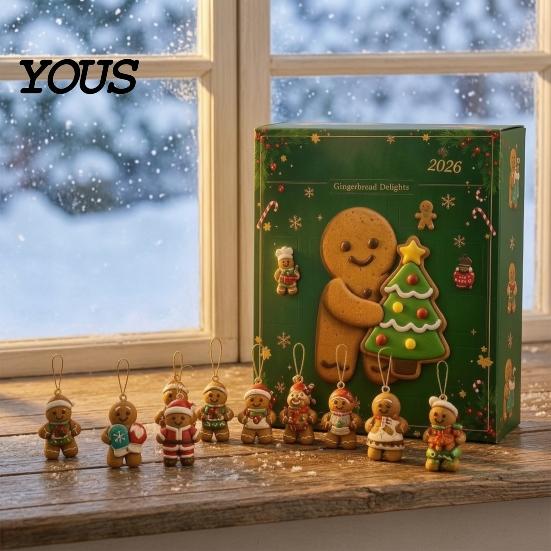 Christmas Tree Ornament Set 2026 Gingerbread Man Advent Calendar, 24 Day Countdown Decoration for Calendar Kids Adults, Festive Holiday Tabletop