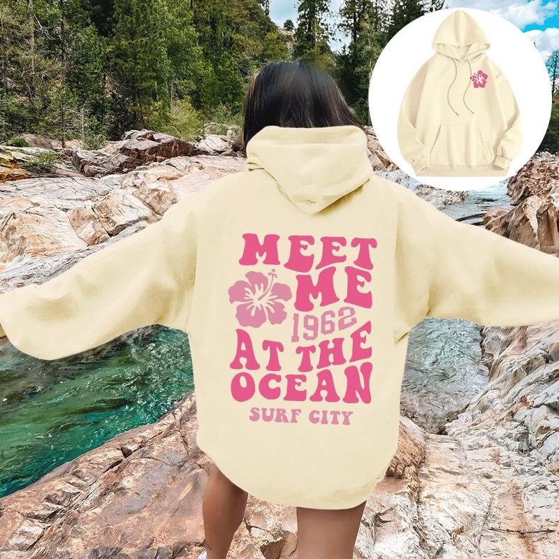 Women's Sweater Letter Print Off-Shoulder Sleeve Hoodie Sweater XS-
