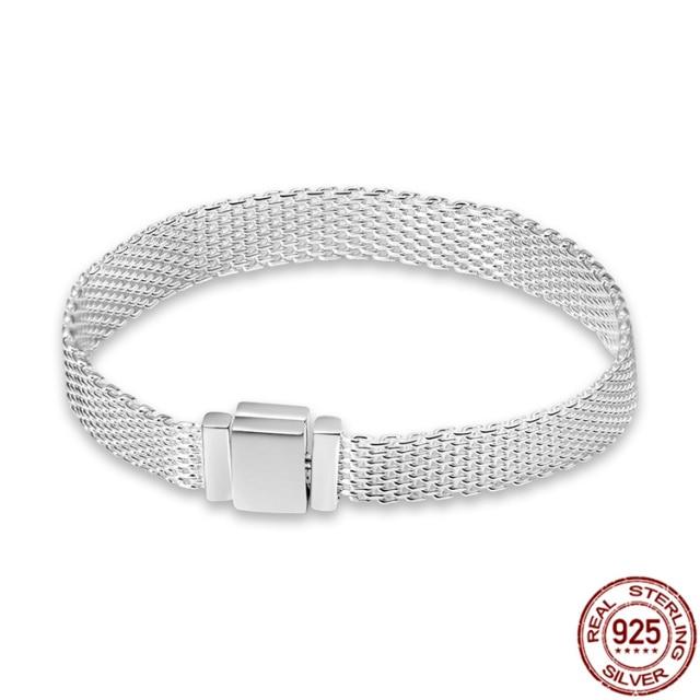 Plata Pulseras of Ley Серебро 925 пробы Распродажа Классический Браслет с Сердцем Подходит Оригинальные Бусы Подвески DIY Ювелирные Изделия Подарок Pulseras Mujer