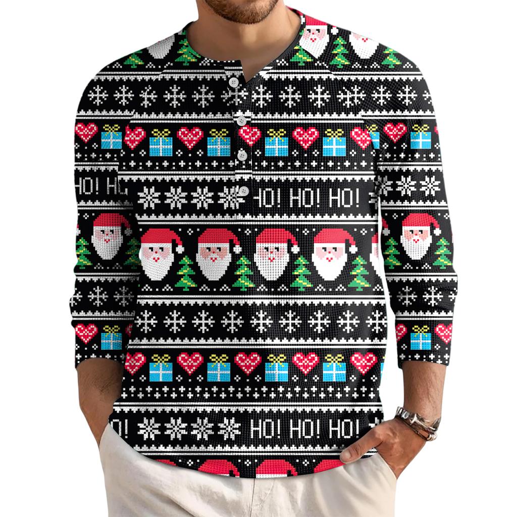 Мужской свободный повседневный топ с длинным рукавом и воротником на пуговицах