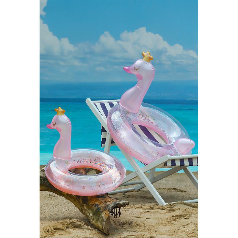 Shiny Pink Swan Inflatable Crown Swim Ring Cartoon Design For Adults Swimming Activities