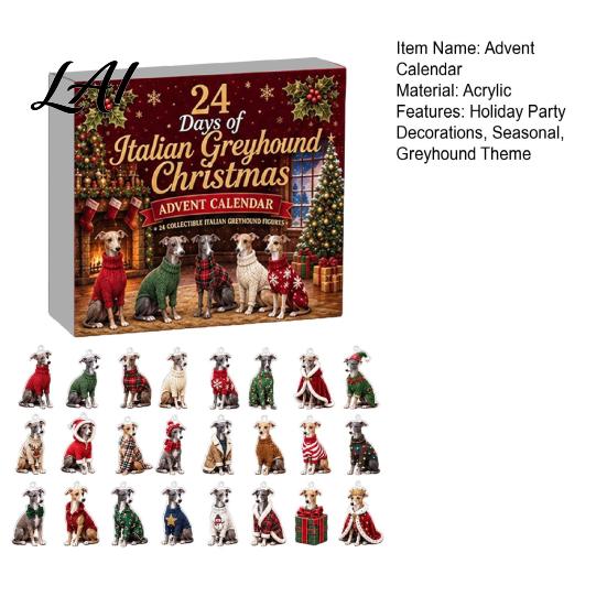 Christmas Tree Hanging Decorations Greyhound Advent Calendar 24 Days Countdown 2D Day Flat Acrylic Dog Ornaments for Holiday Decoration Calendar