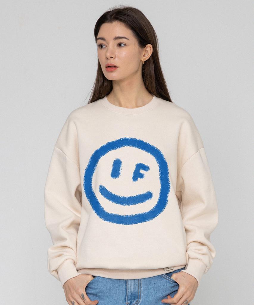 GRAVER [Unisex] Big Dot Smile Spray Sweatshirt_Cream