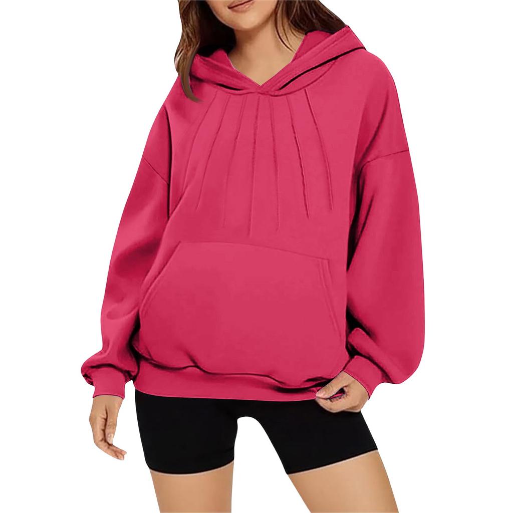 Женская модная и удобная толстовка с длинными рукавами однотонной расцветки