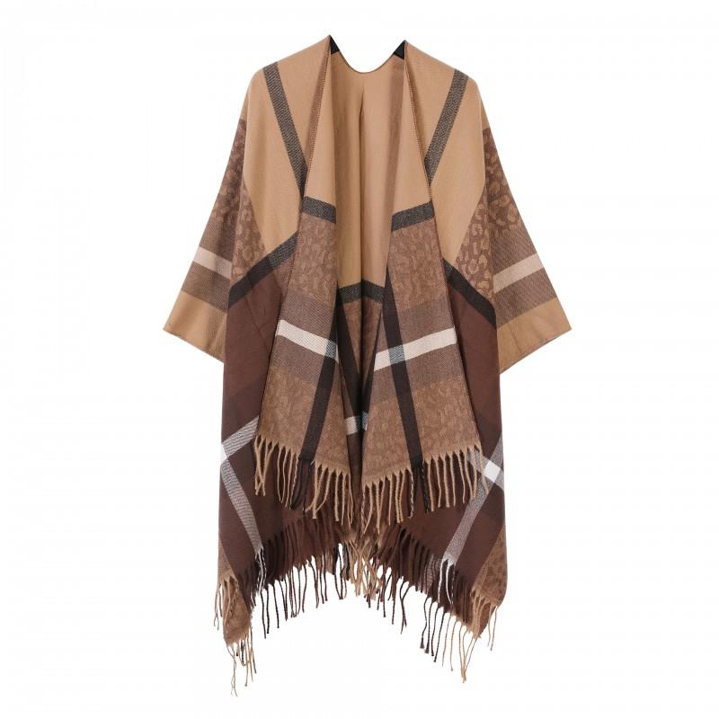 Womens Lightweight Plaid Shawl With Fringe Trim Soft Acrylic Knit Wrap Fall Winter