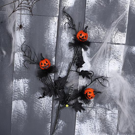 Искусственная ветка на Хэллоуин, искусственная ветка кудрявой ивы с тыквой и черными кленовыми листьями, готические искусственные веточки для вазы, DIY домашний декор
