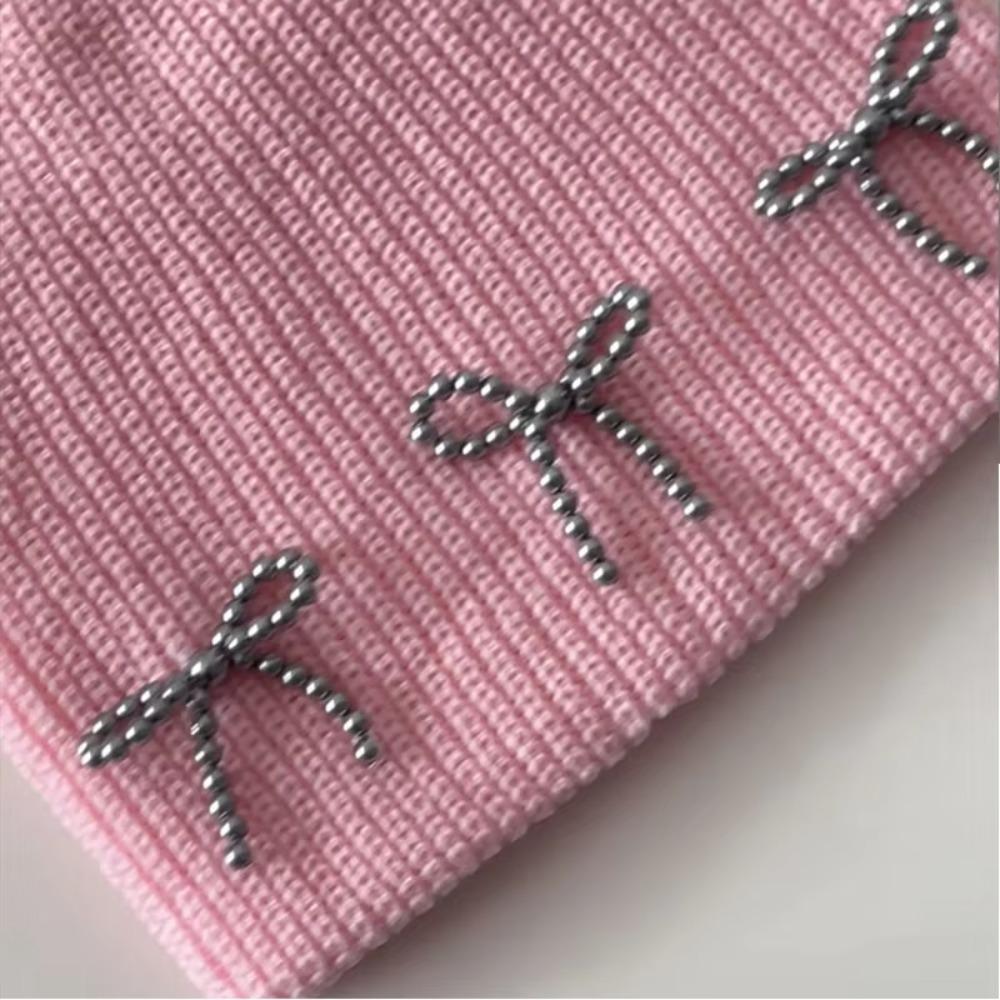 Шапка-бини для защиты ушей, шапка-боннет с металлическим бантом, шапка Y2K, зимняя шапка, женская