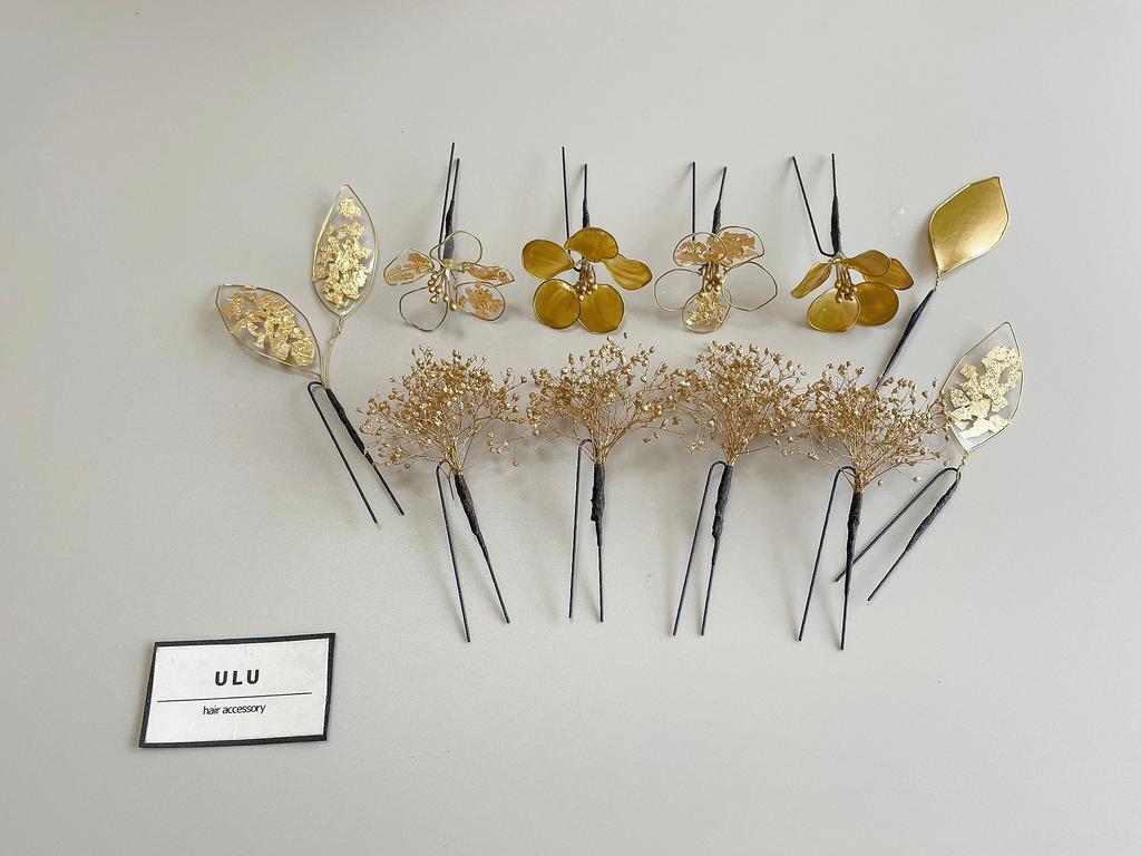 American Flower Hair Head Gold Gold Ornament, Dress, Flowers, Baby's Breath, Leaf, Kimono, Hakama, Coming-of-Age Ceremony, Graduation, Wedding,