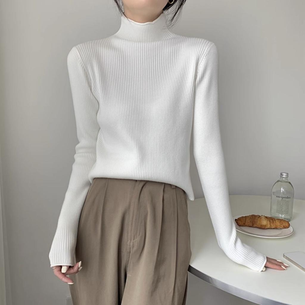 Half High Neck Thickened Bottom Knit Sweater for Women's Autumn Korean Slim Fit Long Sleeved Bottom Top
