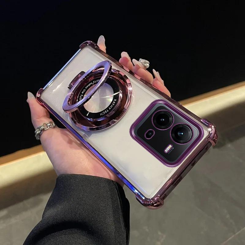Для vivo V25E Чехол Роскошный Гальванизированный С Подставкой Противоударный Прозрачный Чехол Для vivo V50 V27E V29E Y20 Y21 Y51 Y53S Y33 Y35 Y36 Y28 Y29 Крышка